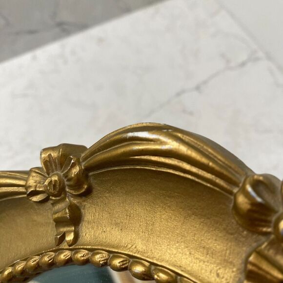 Vintage Syroco Gold Plastic Frame Carved Decorative Vanity Wall Mirror - 12.5 in - Picture 9 of 13